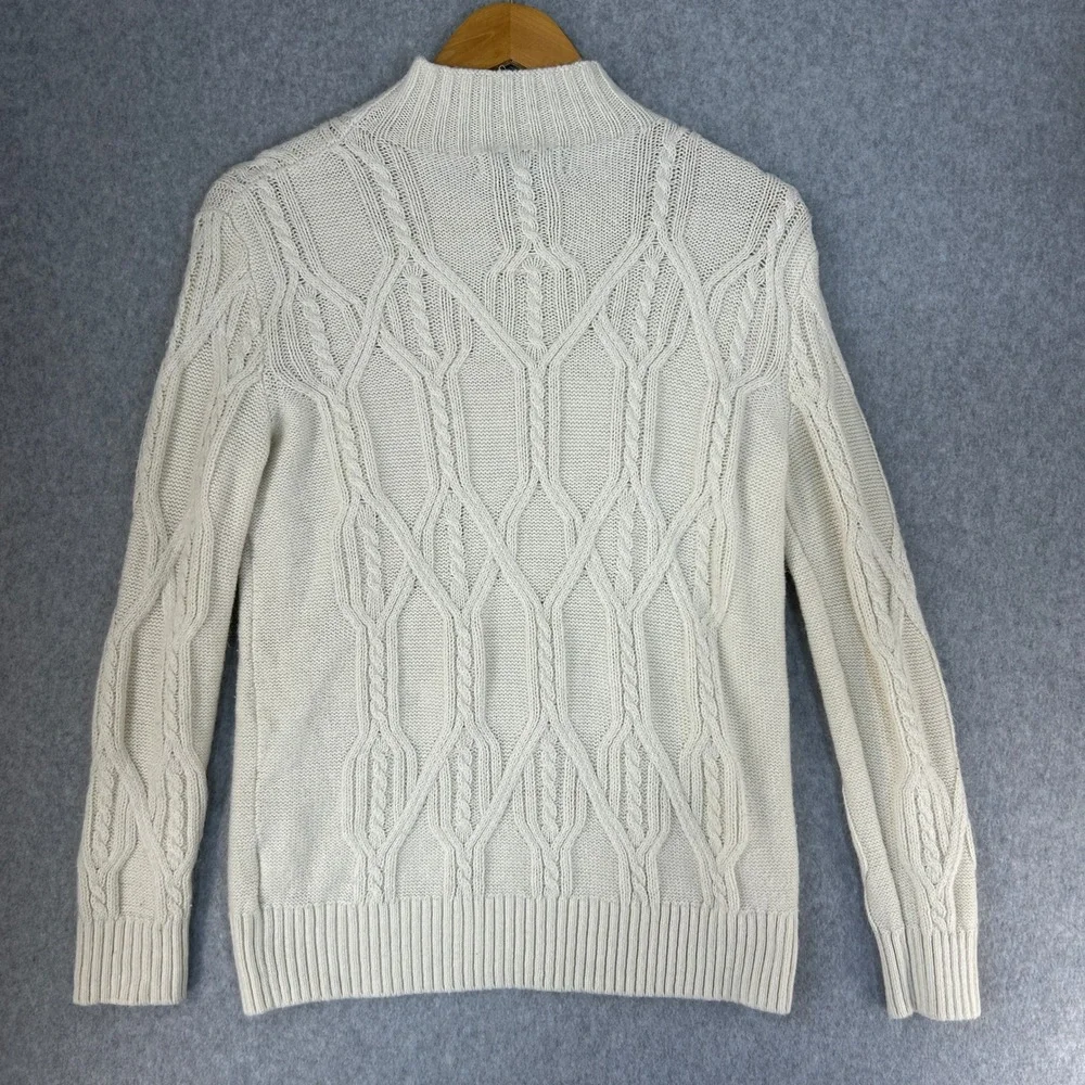 Banana Republic Womens XS Cable Knit Mockneck Sweater Cream Ivory‎ Cotton Blend